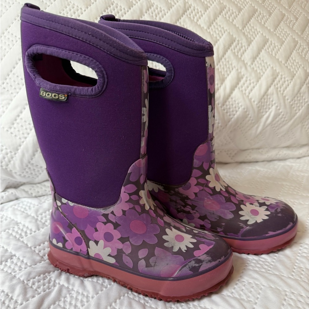 Bogs Kids' Purple Floral Insulated Winter Snow Rain Boots Preschooler Size 12